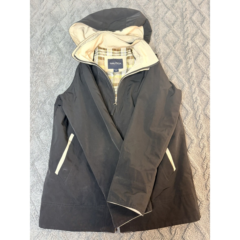 Womens Nautica Jacket Coat Hooded Removable Liner Sz SP Plaid Pockets
